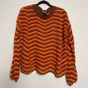 Orange and Brown Chevron Knit Sweater